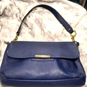 Liz Claiborne Blue Shoulder Bag, See Pics for cracking, easy fix, 14" x 9" x 4"